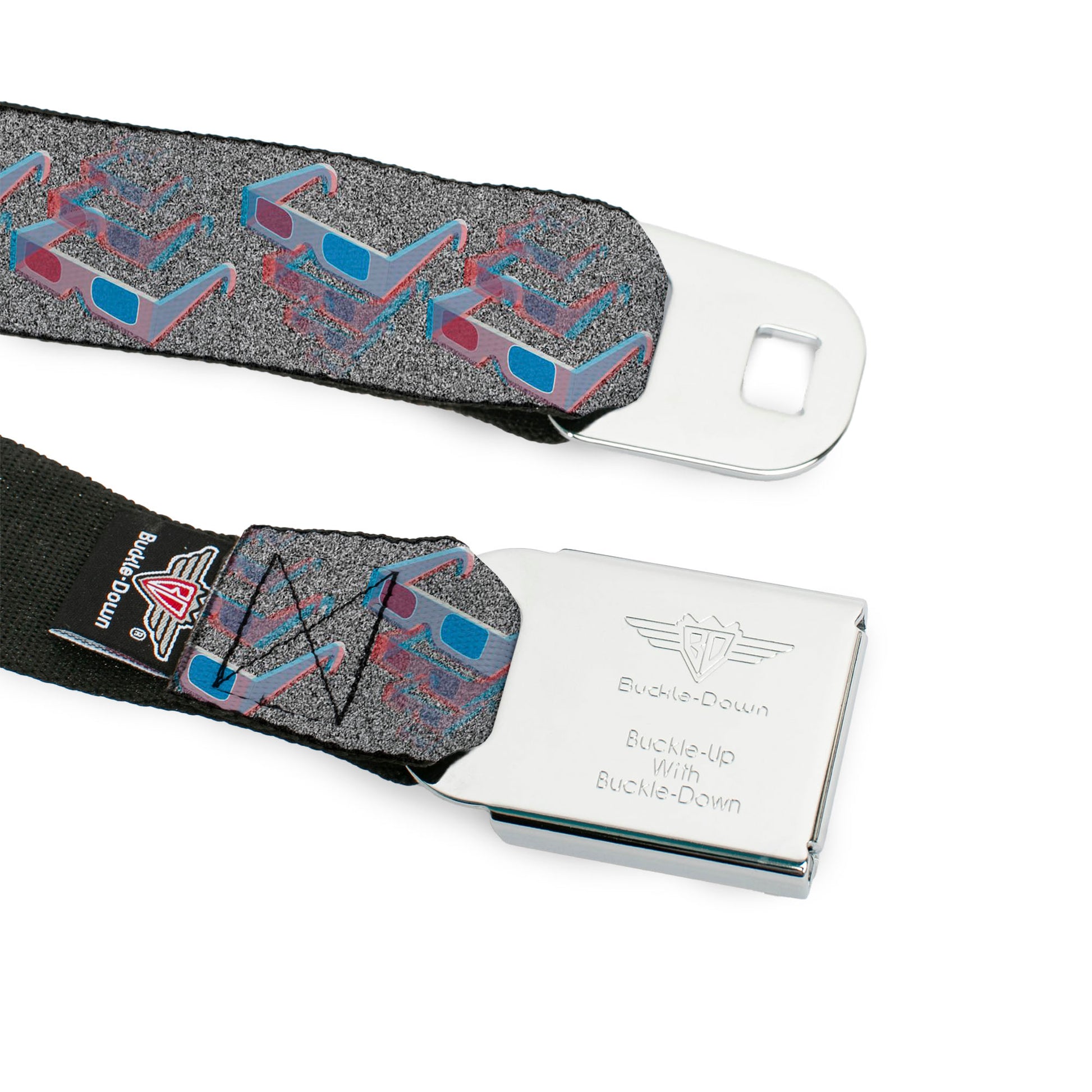 BD Wings Logo CLOSE-UP Full Color Black Silver Seatbelt Belt - 3-D Glasses w/TV Noise Webbing Seatbelt Belts Buckle-Down