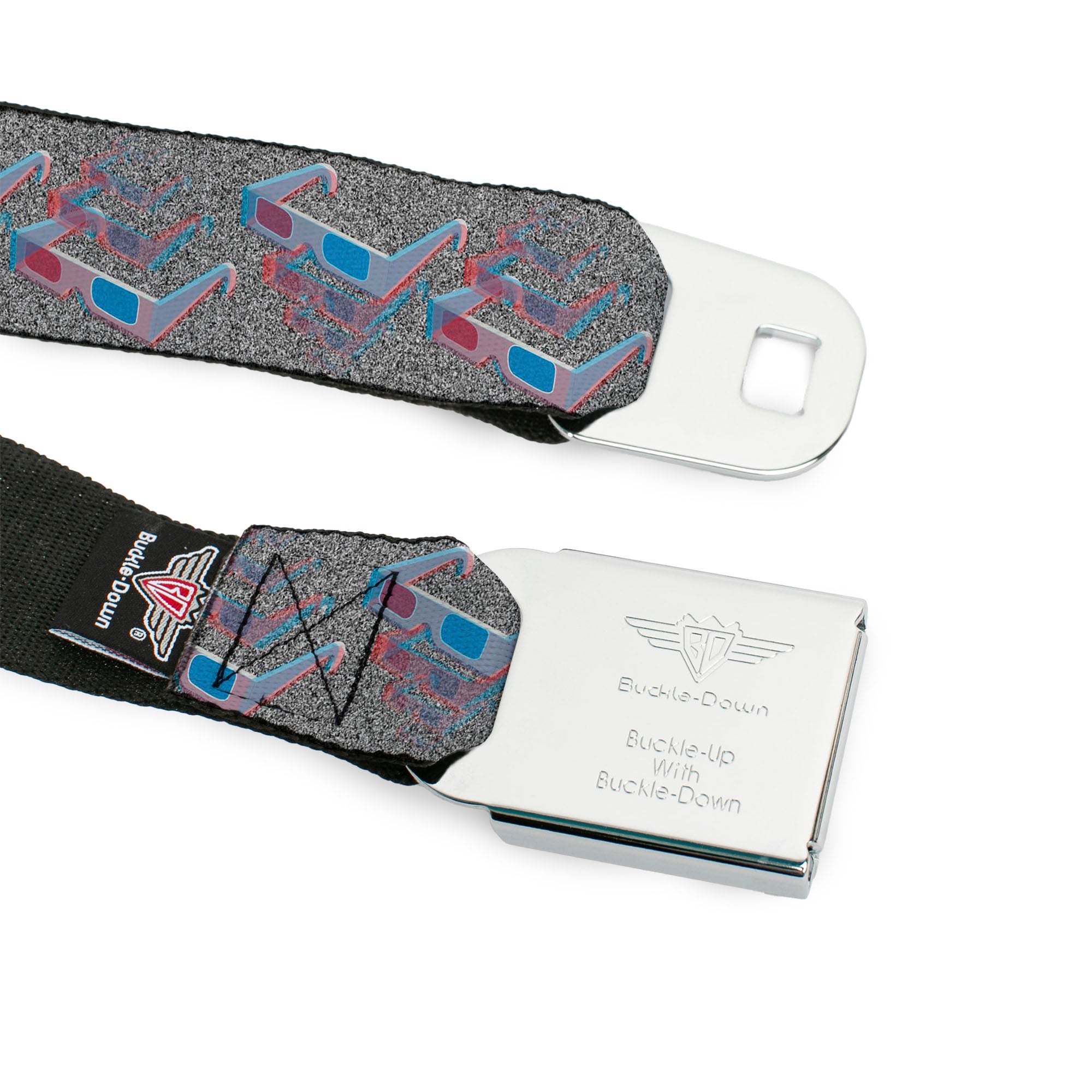 BD Wings Logo CLOSE-UP Full Color Black Silver Seatbelt Belt - 3-D Glasses w/TV Noise Webbing Seatbelt Belts Buckle-Down