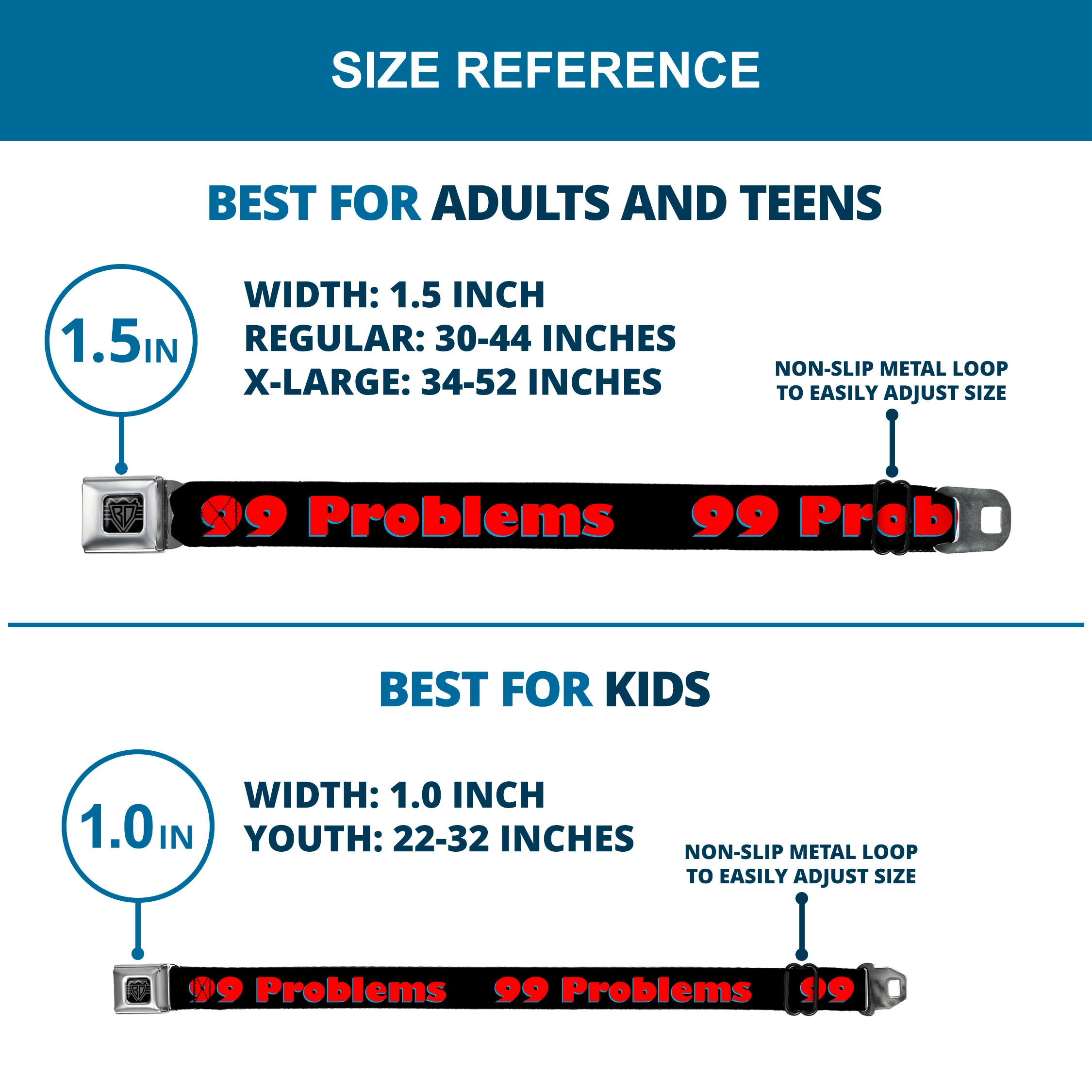 Seatbelt Belt - 99 PROBLEMS Black/Red Seatbelt Belts Buckle-Down