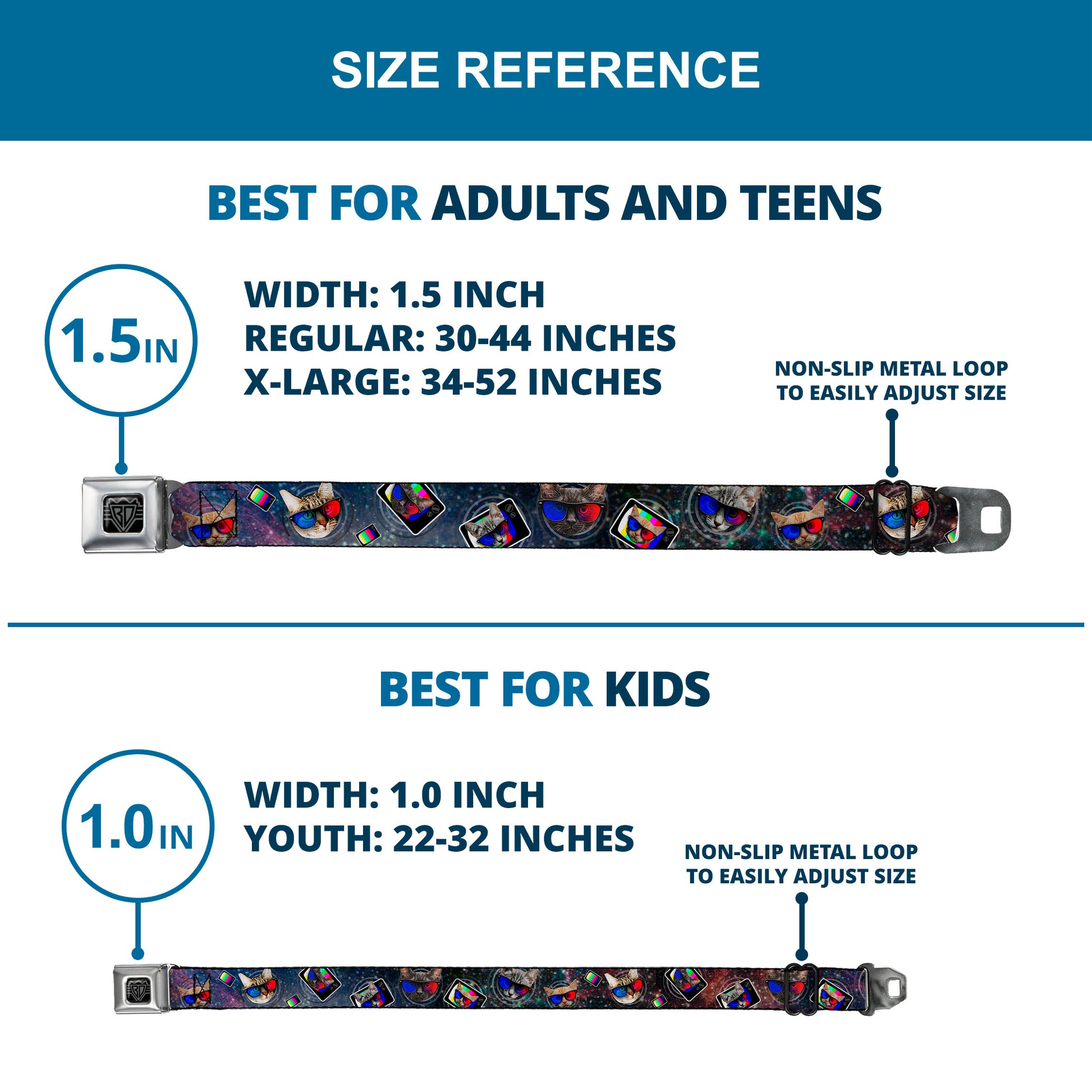 BD Wings Logo CLOSE-UP Full Color Black Silver Seatbelt Belt - 3-D TV Cats in Space Webbing Seatbelt Belts Buckle-Down