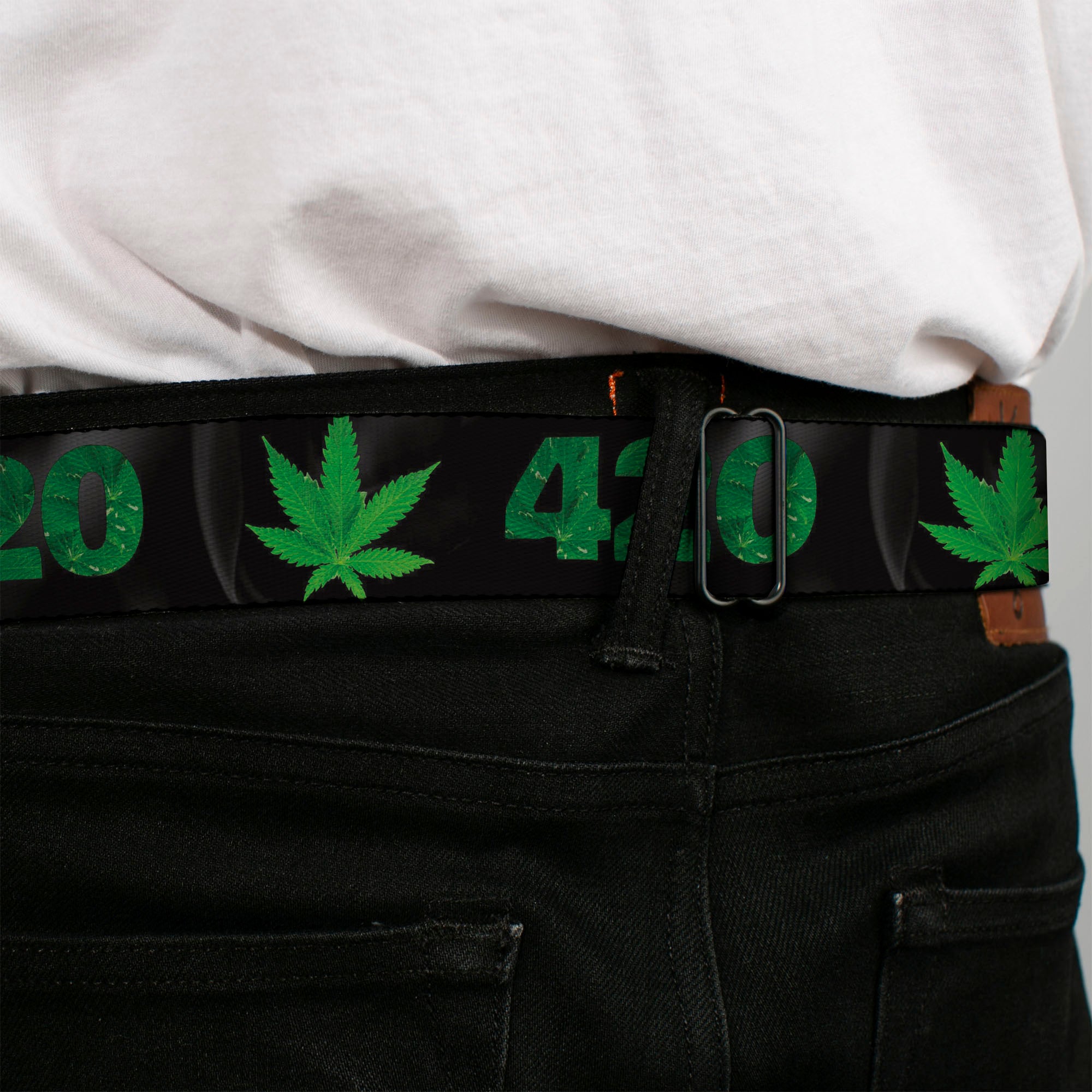 Seatbelt Belt - 420/Pot Leaf Black/Smoke/Green Seatbelt Belts Buckle-Down