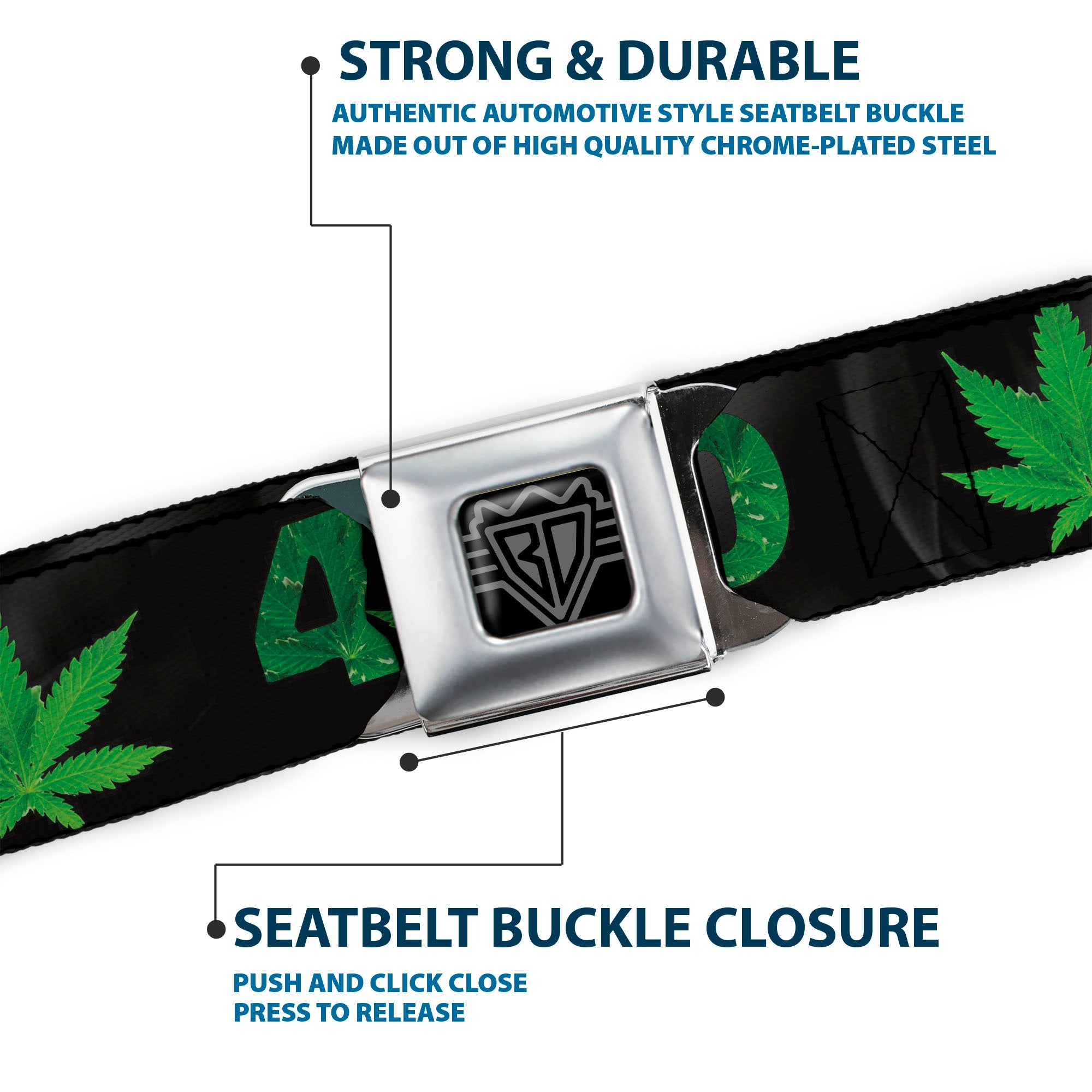 Seatbelt Belt - 420/Pot Leaf Black/Smoke/Green Seatbelt Belts Buckle-Down