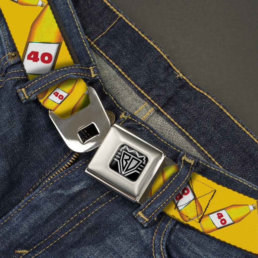 Seatbelt Belt - 40 Oz. Beer Bottles Yellow Seatbelt Belts Buckle-Down