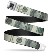 BD Wings Logo CLOSE-UP Full Color Black Silver Seatbelt Belt - 100 Dollar Bill CLOSE-UP Webbing Seatbelt Belts Buckle-Down