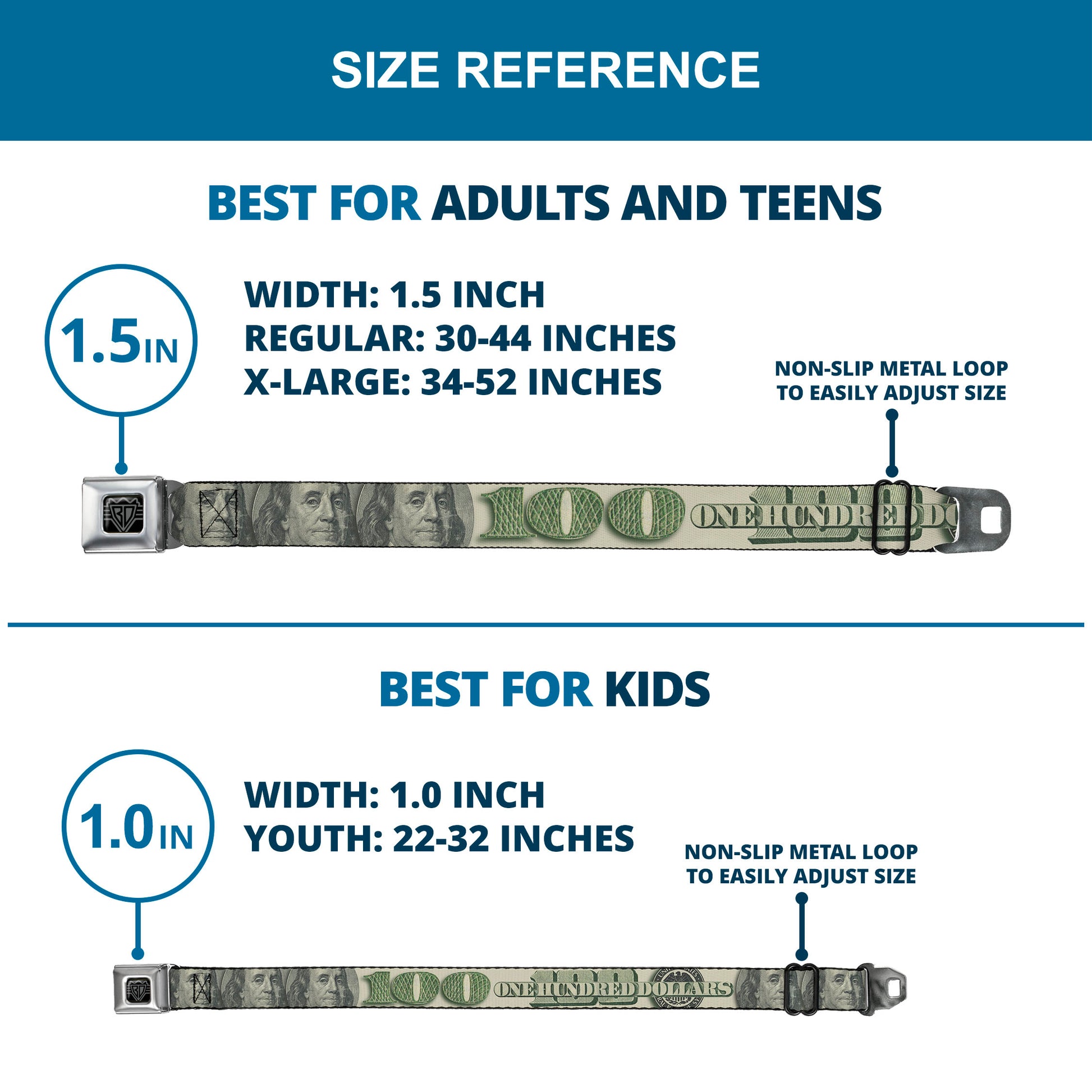 BD Wings Logo CLOSE-UP Full Color Black Silver Seatbelt Belt - 100 Dollar Bill CLOSE-UP/Triple Benjamin Webbing Seatbelt Belts Buckle-Down