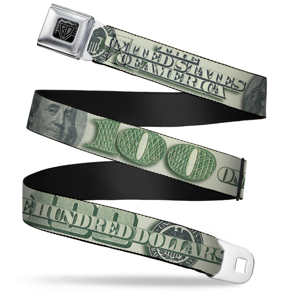 BD Wings Logo CLOSE-UP Full Color Black Silver Seatbelt Belt - 100 Dollar Bill CLOSE-UP/Triple Benjamin Webbing Seatbelt Belts Buckle-Down