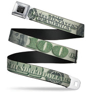 BD Wings Logo CLOSE-UP Full Color Black Silver Seatbelt Belt - 100 Dollar Bill CLOSE-UP/Triple Benjamin Webbing Seatbelt Belts Buckle-Down