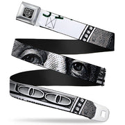 BD Wings Logo CLOSE-UP Full Color Black Silver Seatbelt Belt - 100 Dollar Bill CLOSE-UP White/Black Webbing Seatbelt Belts Buckle-Down