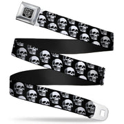 BD Wings Logo CLOSE-UP Full Color Black Silver Seatbelt Belt - 3-D Skulls Repeat Black/Grays/White Webbing Seatbelt Belts Buckle-Down