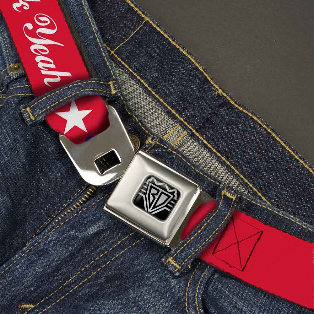 BD Wings Logo CLOSE-UP Full Color Black Silver Seatbelt Belt - 'MERICA FUCK YEAH!/Star Red/Blue/White Webbing Seatbelt Belts Buckle-Down