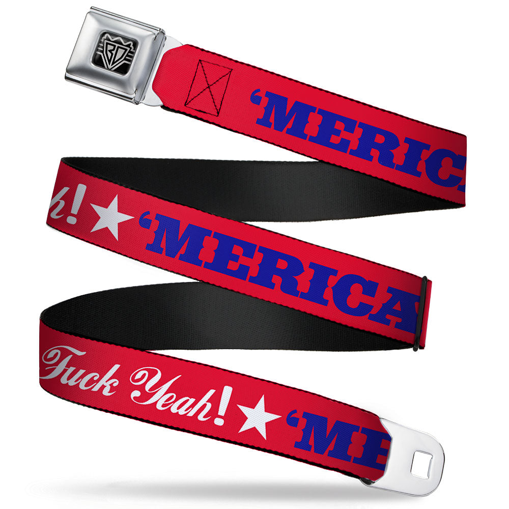 BD Wings Logo CLOSE-UP Full Color Black Silver Seatbelt Belt - 'MERICA FUCK YEAH!/Star Red/Blue/White Webbing Seatbelt Belts Buckle-Down