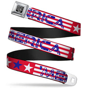 BD Wings Logo CLOSE-UP Full Color Black Silver Seatbelt Belt - 'MERICA Stripes/Stars Red/White/Blue Webbing Seatbelt Belts Buckle-Down