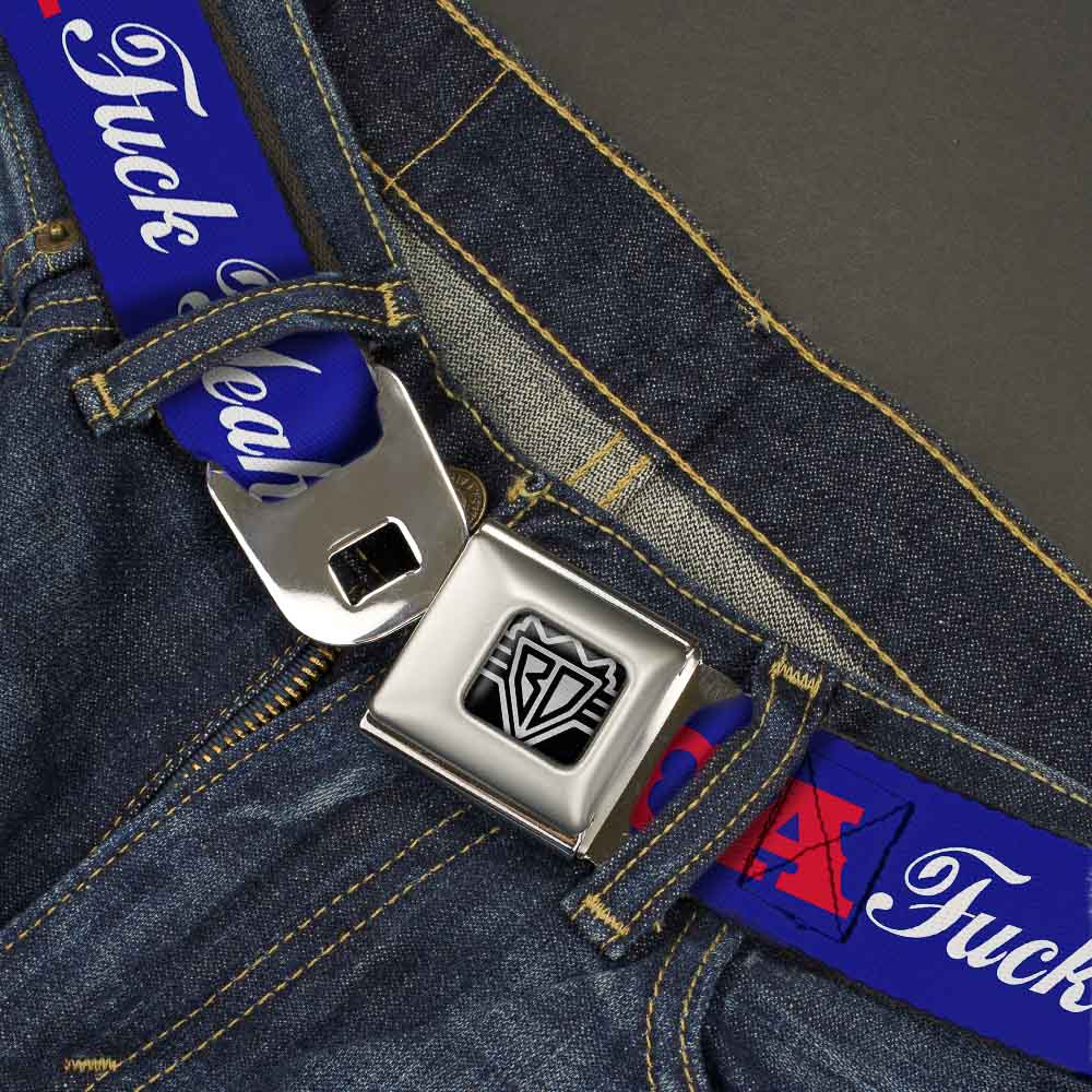 BD Wings Logo CLOSE-UP Full Color Black Silver Seatbelt Belt - 'MERICA FUCK YEAH!/Star Blue/Red/White Webbing Seatbelt Belts Buckle-Down