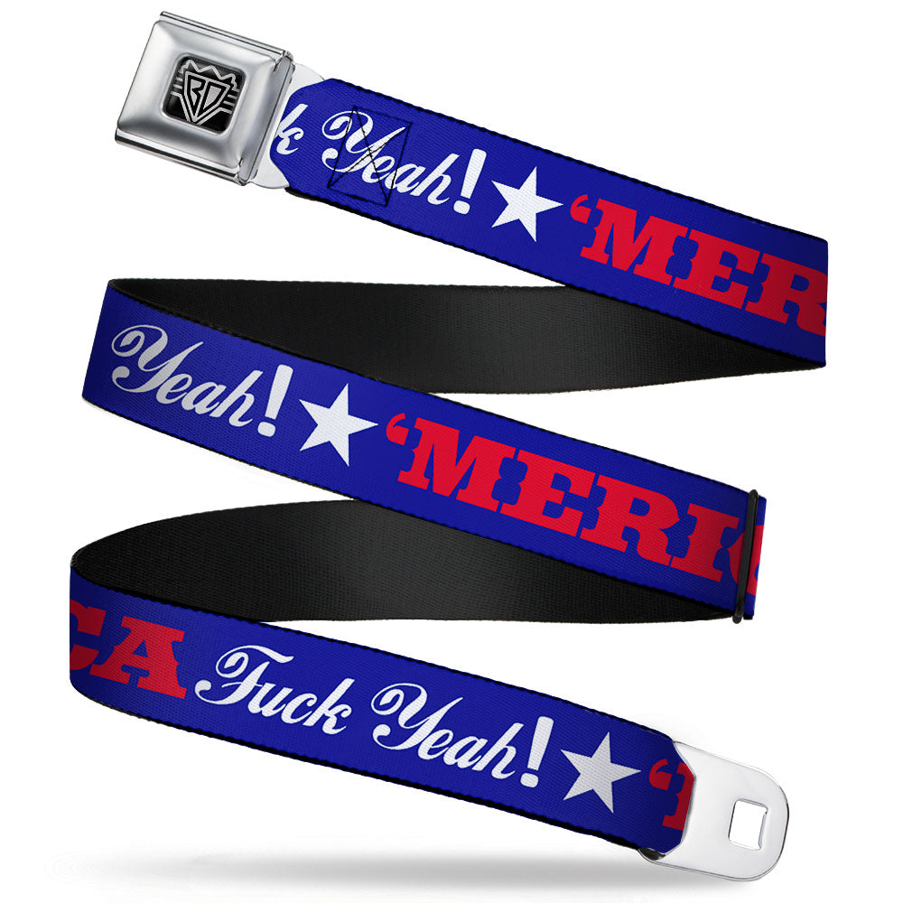 BD Wings Logo CLOSE-UP Full Color Black Silver Seatbelt Belt - 'MERICA FUCK YEAH!/Star Blue/Red/White Webbing Seatbelt Belts Buckle-Down