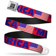 BD Wings Logo CLOSE-UP Full Color Black Silver Seatbelt Belt - 'MERICA/US Flag Red/Blue/White Webbing Seatbelt Belts Buckle-Down