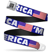 BD Wings Logo CLOSE-UP Full Color Black Silver Seatbelt Belt - 'MERICA/US Flag Blue/White/Red Webbing Seatbelt Belts Buckle-Down