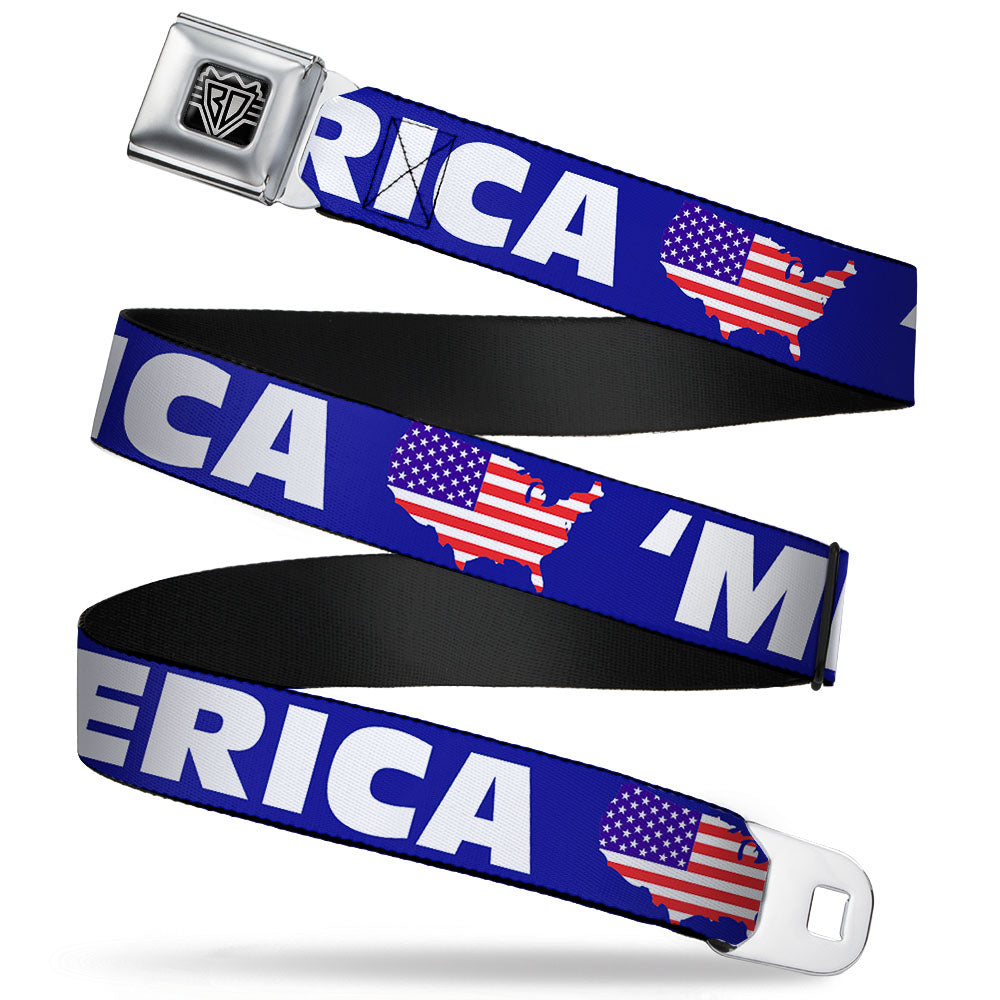 BD Wings Logo CLOSE-UP Full Color Black Silver Seatbelt Belt - 'MERICA/USA Silhouette Blue/White/US Flag Webbing Seatbelt Belts Buckle-Down
