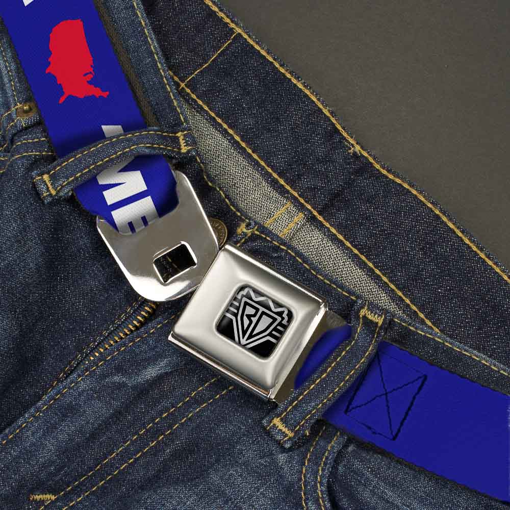 BD Wings Logo CLOSE-UP Full Color Black Silver Seatbelt Belt - 'MERICA/USA Silhouette Blue/White/Red Webbing Seatbelt Belts Buckle-Down