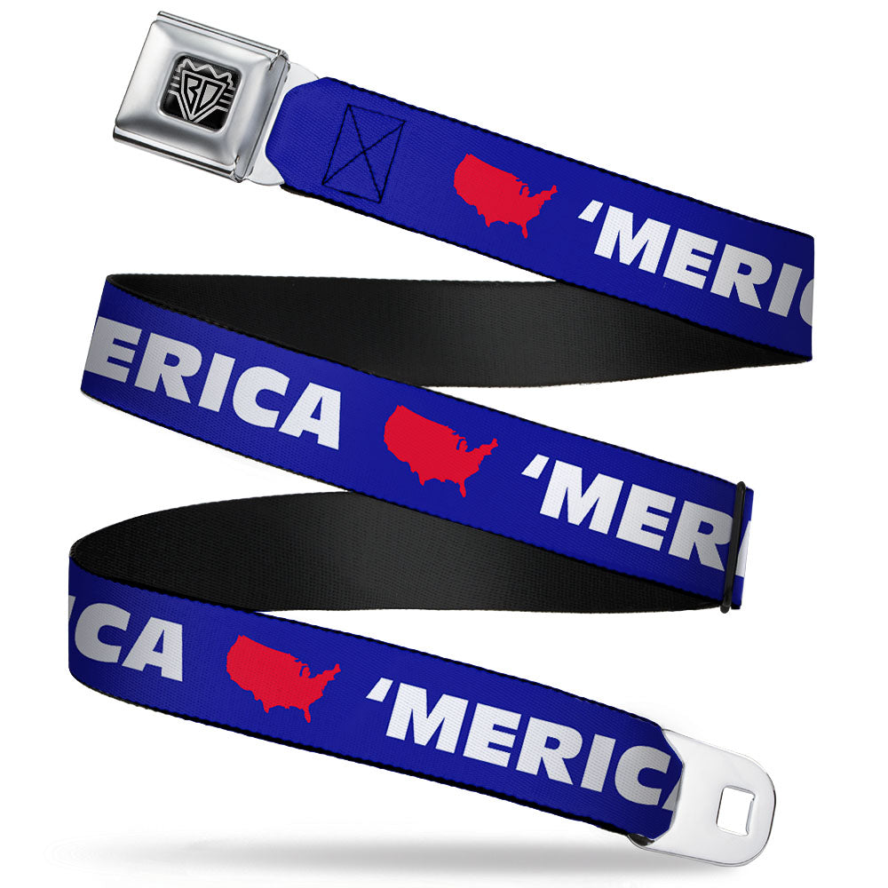 BD Wings Logo CLOSE-UP Full Color Black Silver Seatbelt Belt - 'MERICA/USA Silhouette Blue/White/Red Webbing Seatbelt Belts Buckle-Down