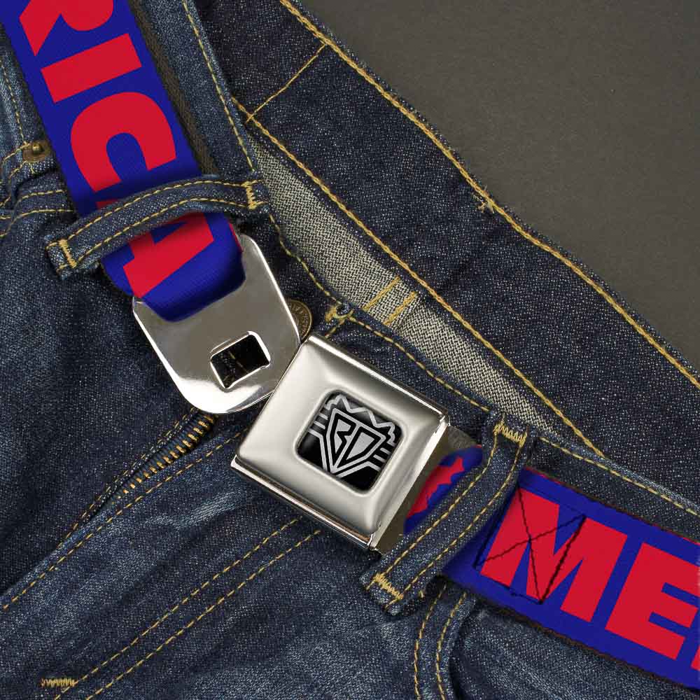 BD Wings Logo CLOSE-UP Full Color Black Silver Seatbelt Belt - 'MERICA/USA Silhouette Blue/Red Webbing Seatbelt Belts Buckle-Down