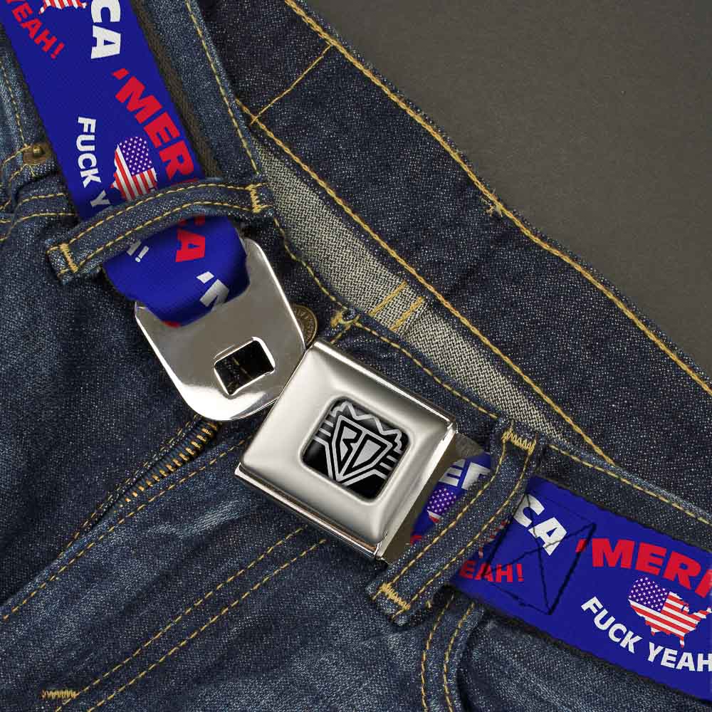 BD Wings Logo CLOSE-UP Full Color Black Silver Seatbelt Belt - 'MERICA FUCK YEAH!/USA Silhouette Blue/White/Red/US Flag Webbing Seatbelt Belts Buckle-Down