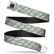 BD Wings Logo CLOSE-UP Full Color Black Silver Seatbelt Belt - 100 Dollar Bill Old Series 2006 Repeat Webbing Seatbelt Belts Buckle-Down