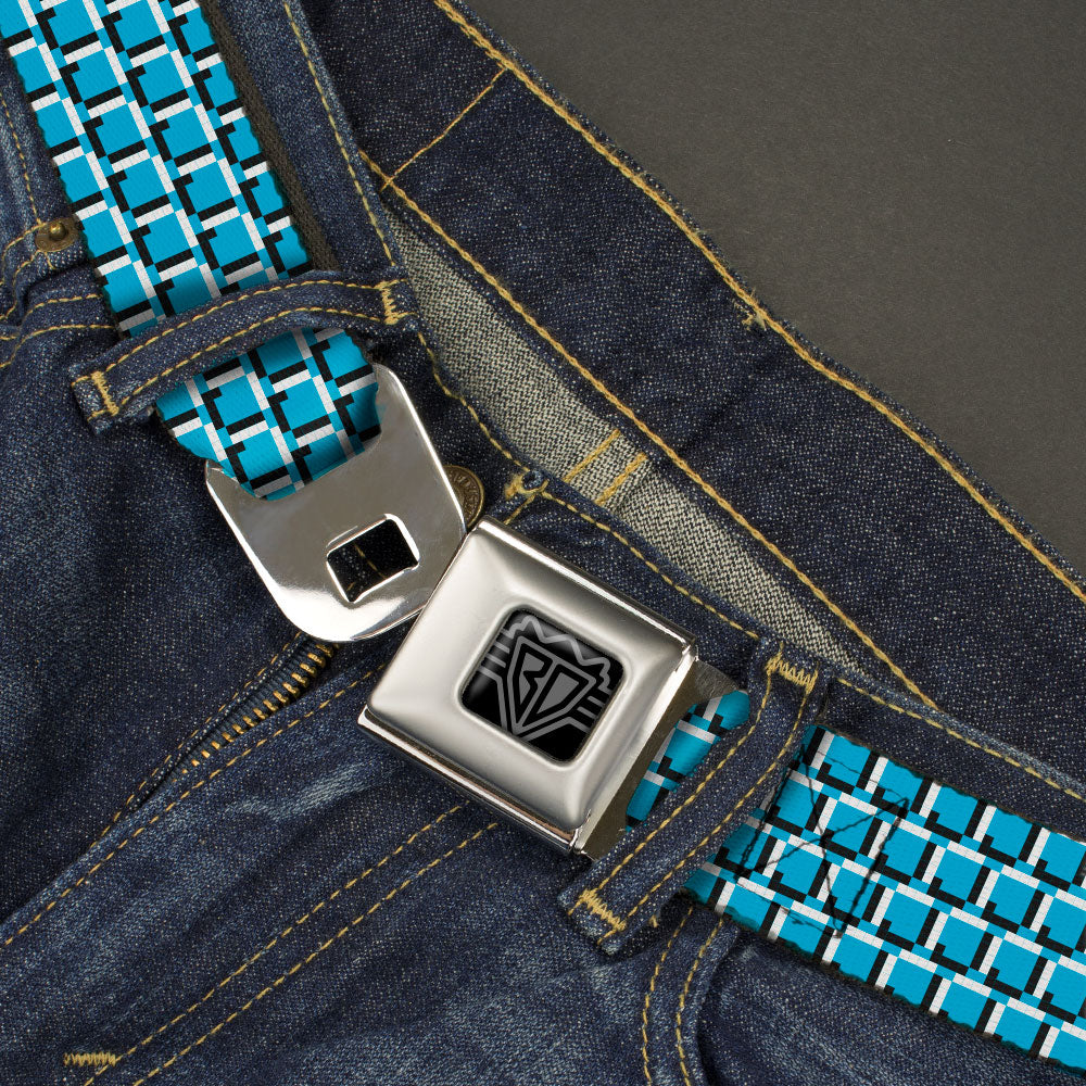 BD Wings Logo CLOSE-UP Black/Silver Seatbelt Belt - 8-Bit Pixel CLOSE-UP Blue/White/Black Webbing Seatbelt Belts Buckle-Down