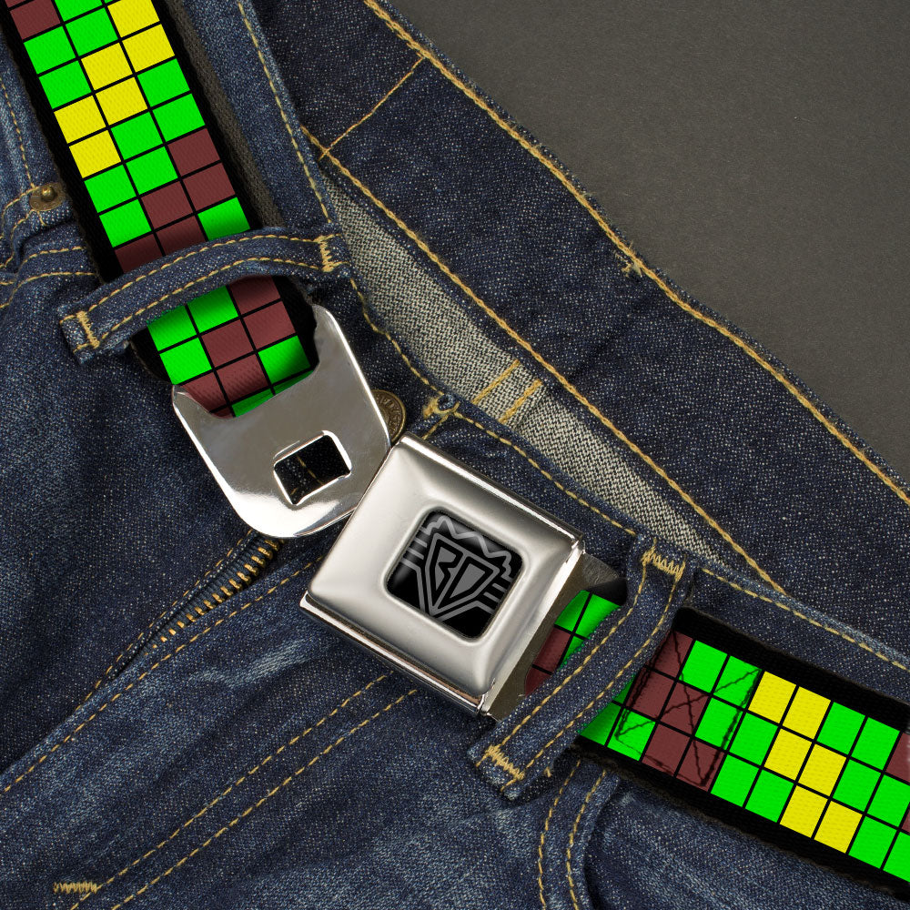 BD Wings Logo CLOSE-UP Black/Silver Seatbelt Belt - 8-Bit Pixel Step Stripe Black/Brown/Green/Yellow Webbing Seatbelt Belts Buckle-Down