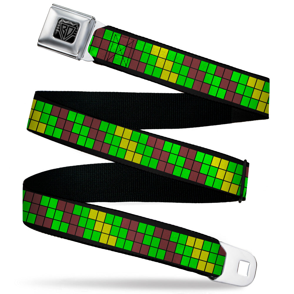 BD Wings Logo CLOSE-UP Black/Silver Seatbelt Belt - 8-Bit Pixel Step Stripe Black/Brown/Green/Yellow Webbing Seatbelt Belts Buckle-Down