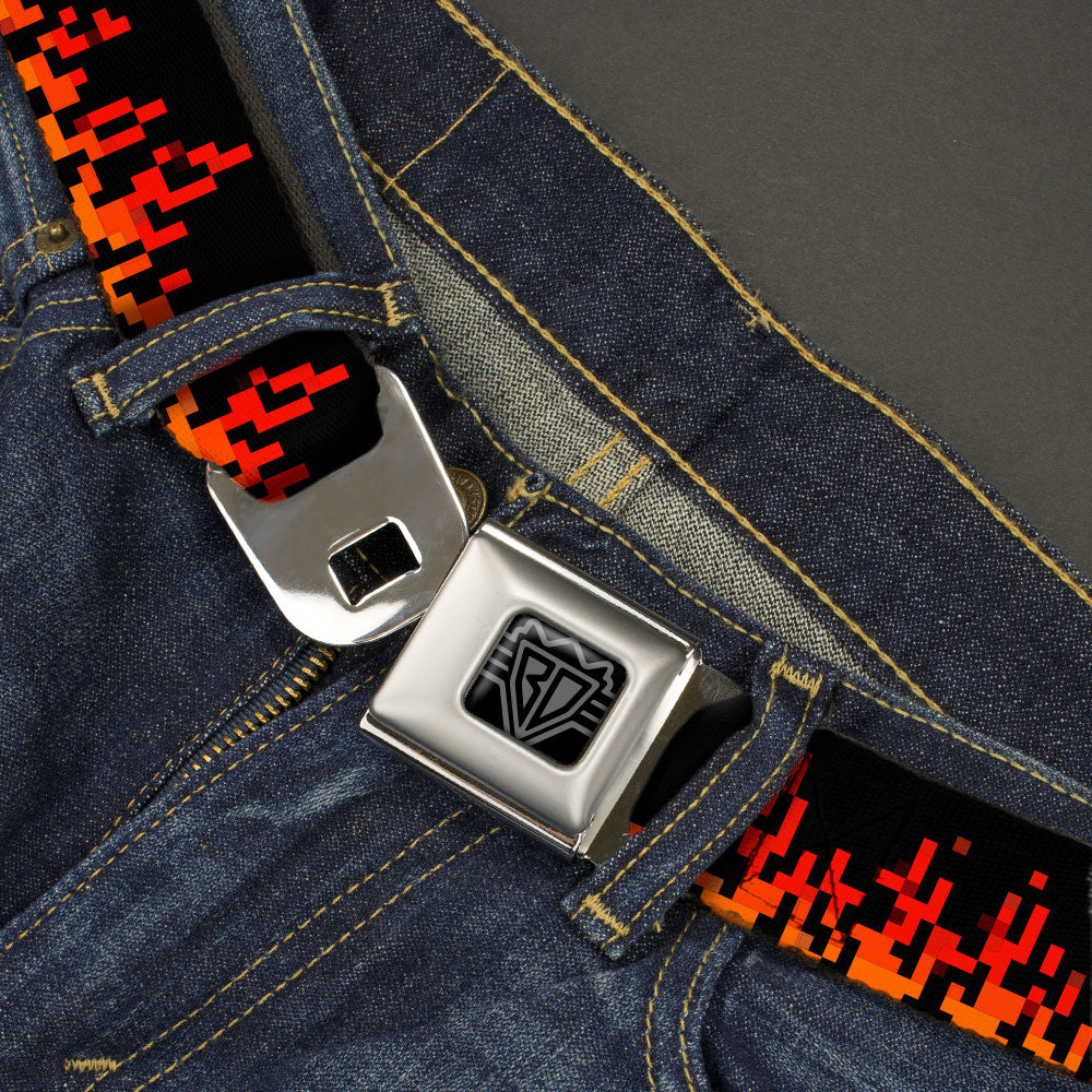 BD Wings Logo CLOSE-UP Black/Silver Seatbelt Belt - 8-Bit Pixel Flames Black/Oranges/Reds Webbing Seatbelt Belts Buckle-Down