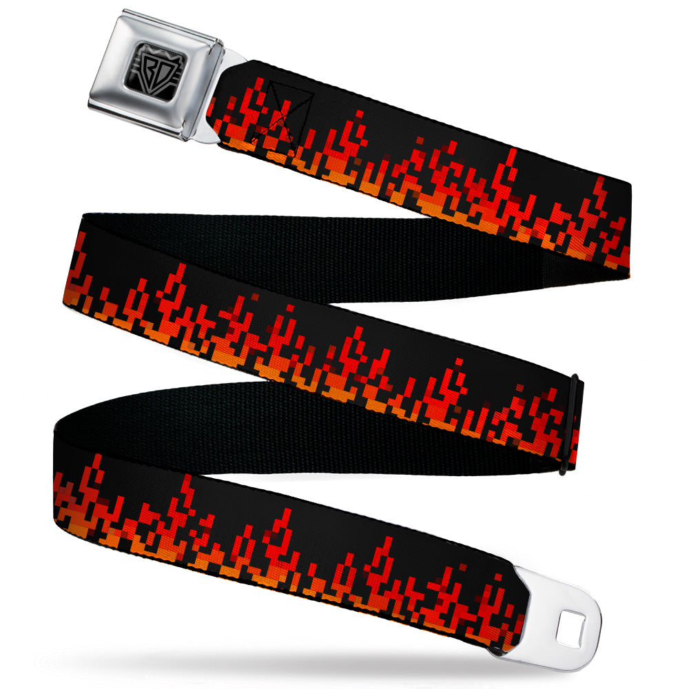 BD Wings Logo CLOSE-UP Black/Silver Seatbelt Belt - 8-Bit Pixel Flames Black/Oranges/Reds Webbing Seatbelt Belts Buckle-Down