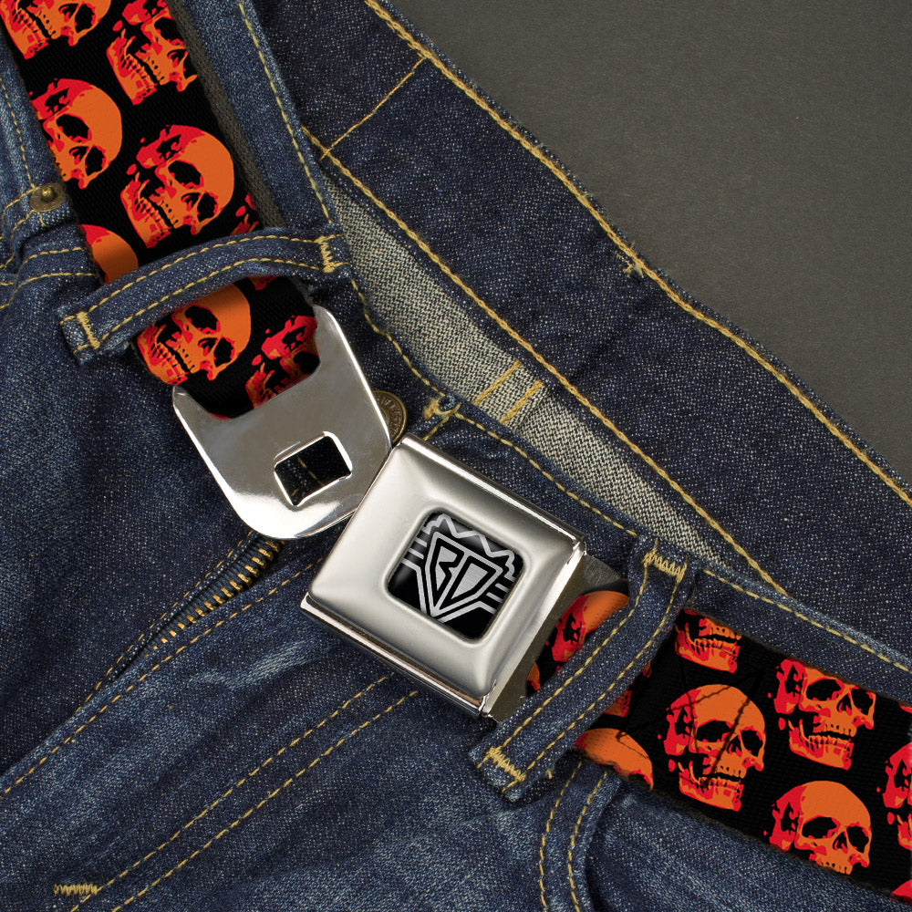 BD Wings Logo CLOSE-UP Full Color Black Silver Seatbelt Belt - 3-D Skulls Repeat Black/Reds Webbing Seatbelt Belts Buckle-Down