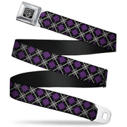 BD Wings Logo CLOSE-UP Full Color Black Silver Seatbelt Belt - Argyle Black/Gray/Purple Webbing Seatbelt Belts Buckle-Down