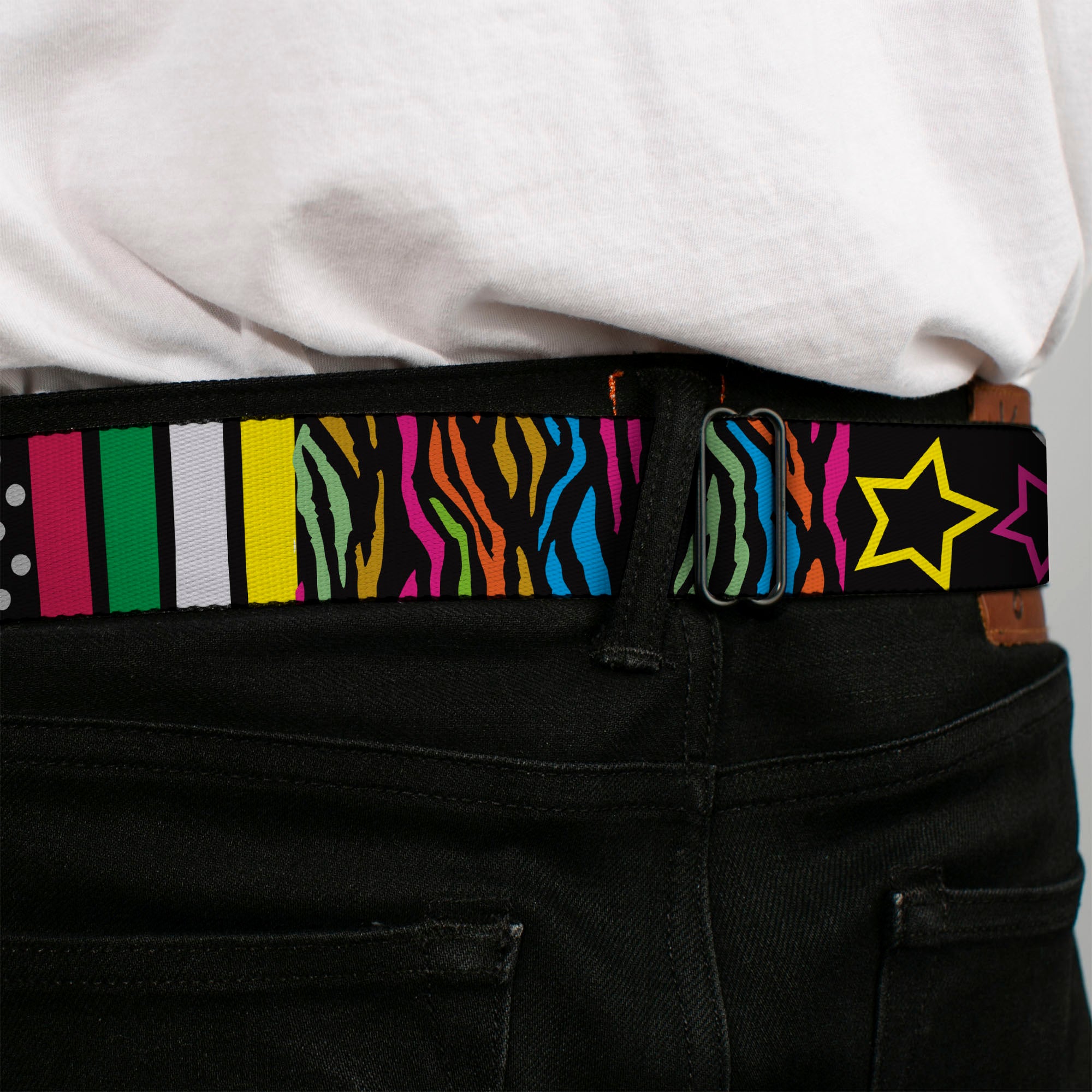 BD Wings Logo CLOSE-UP Full Color Black Silver Seatbelt Belt - Animal Skins & Stripes 1 Webbing Seatbelt Belts Buckle-Down