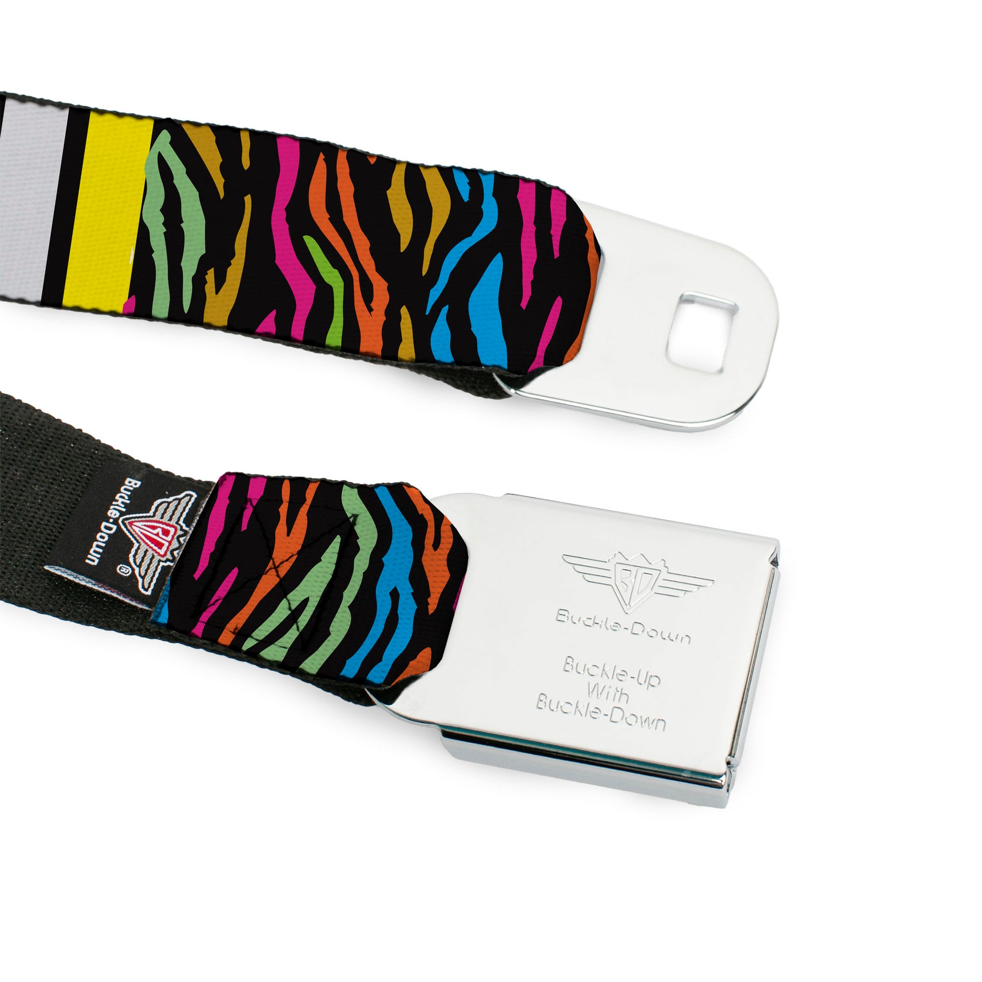 BD Wings Logo CLOSE-UP Full Color Black Silver Seatbelt Belt - Animal Skins & Stripes 1 Webbing Seatbelt Belts Buckle-Down