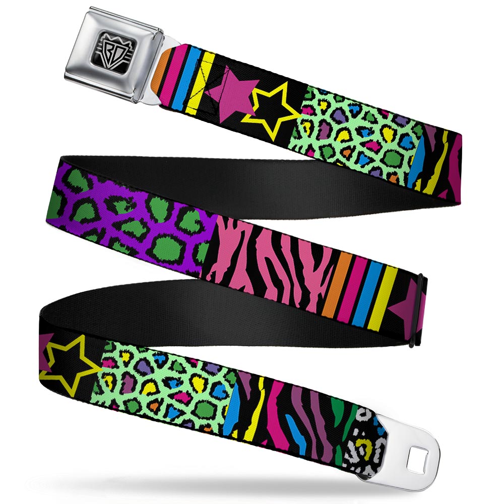 BD Wings Logo CLOSE-UP Full Color Black Silver Seatbelt Belt - Animal Skins & Stripes 2 Webbing Seatbelt Belts Buckle-Down