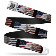 BD Wings Logo CLOSE-UP Full Color Black Silver Seatbelt Belt - American Eagle Flags Webbing Seatbelt Belts Buckle-Down