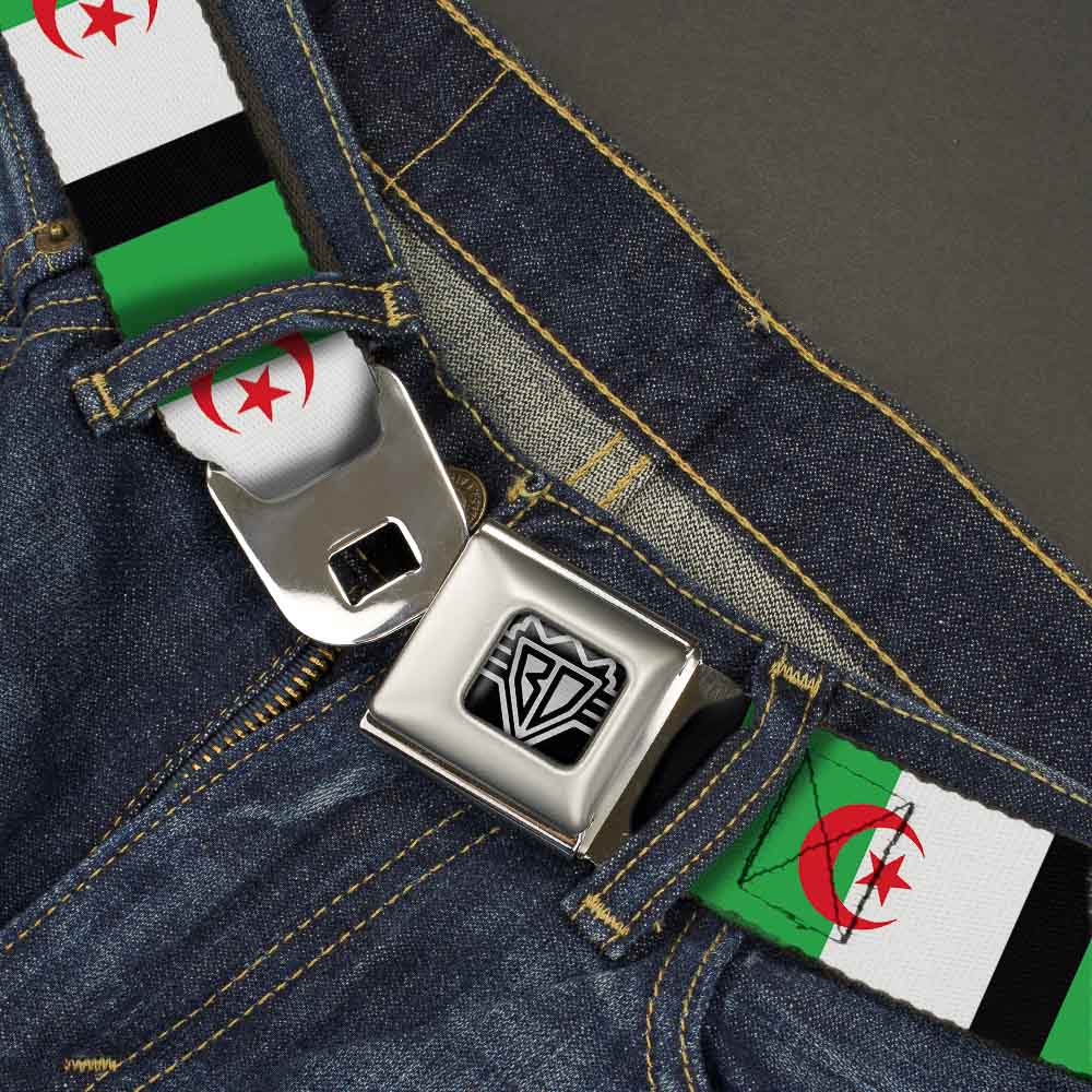BD Wings Logo CLOSE-UP Full Color Black Silver Seatbelt Belt - Algeria Flags Webbing Seatbelt Belts Buckle-Down