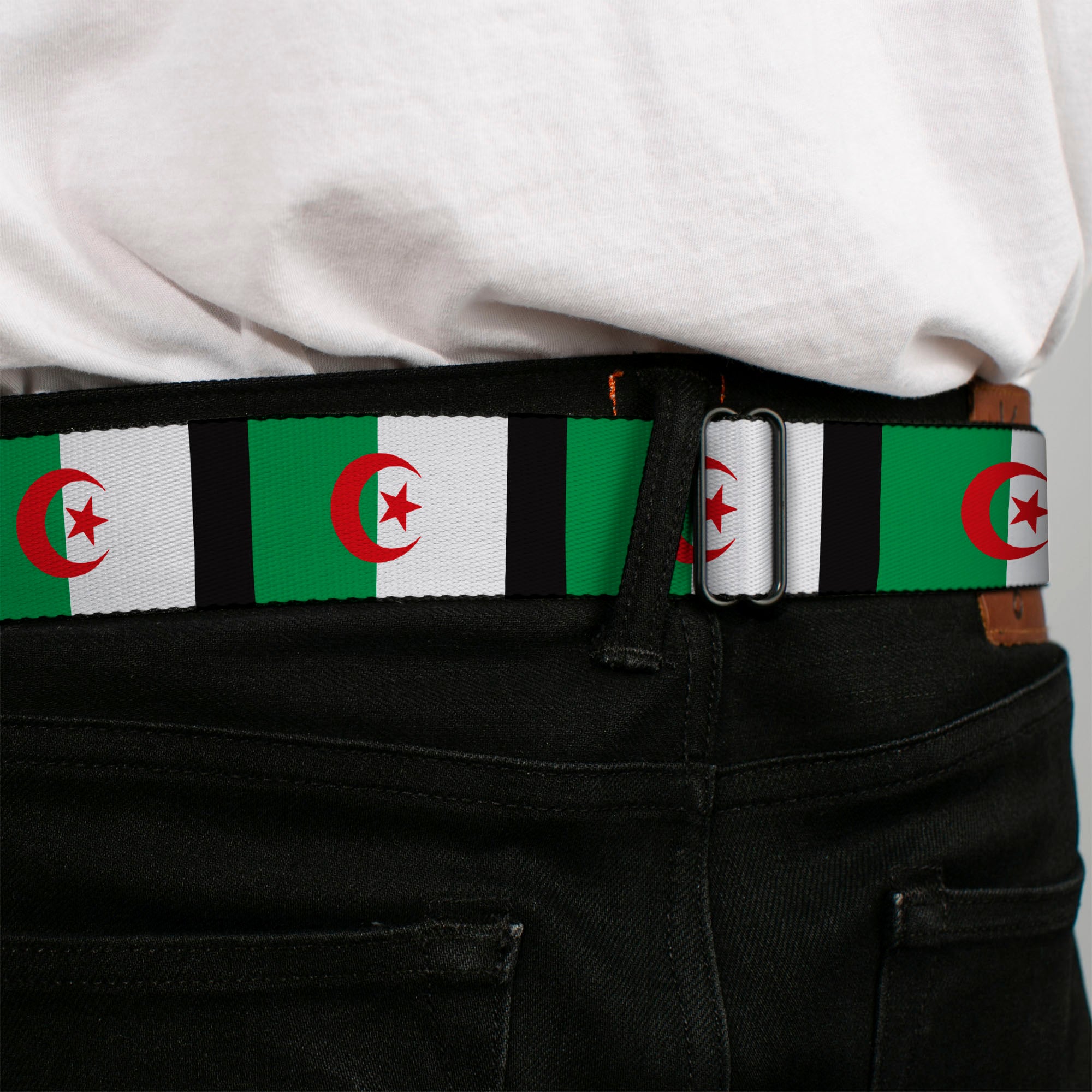 BD Wings Logo CLOSE-UP Full Color Black Silver Seatbelt Belt - Algeria Flags Webbing Seatbelt Belts Buckle-Down