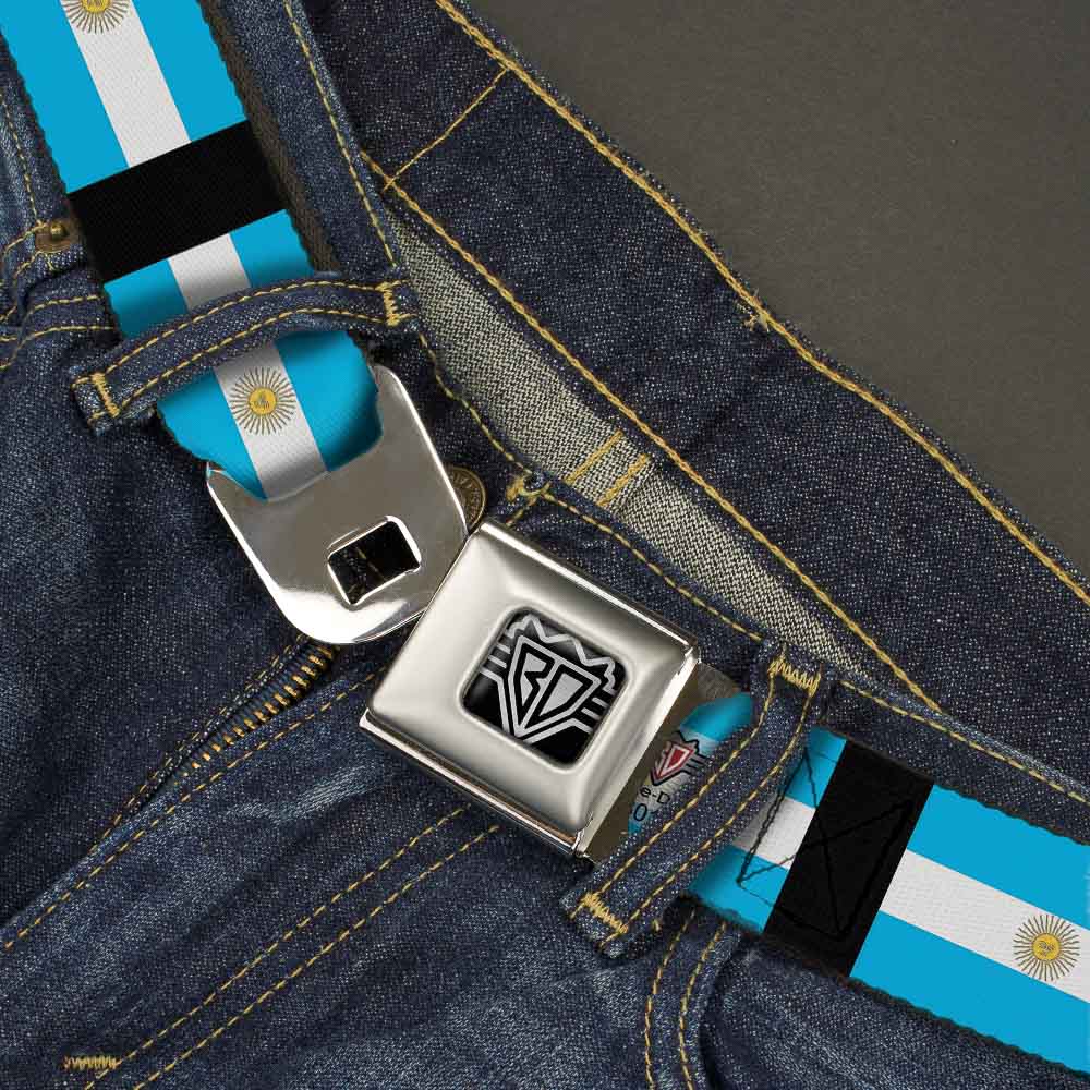 BD Wings Logo CLOSE-UP Full Color Black Silver Seatbelt Belt - Argentina Flags Webbing Seatbelt Belts Buckle-Down