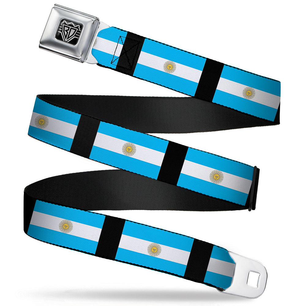 BD Wings Logo CLOSE-UP Full Color Black Silver Seatbelt Belt - Argentina Flags Webbing Seatbelt Belts Buckle-Down
