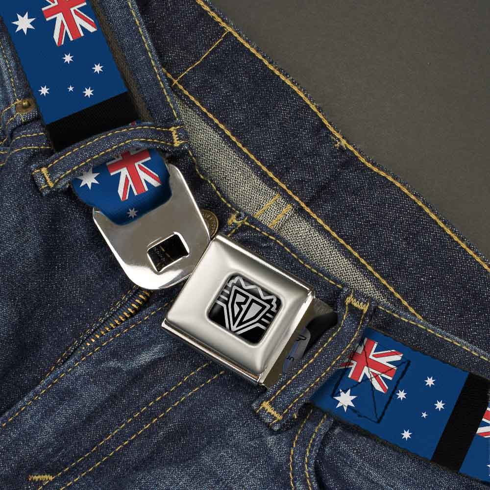 BD Wings Logo CLOSE-UP Full Color Black Silver Seatbelt Belt - Australia Flags Webbing Seatbelt Belts Buckle-Down