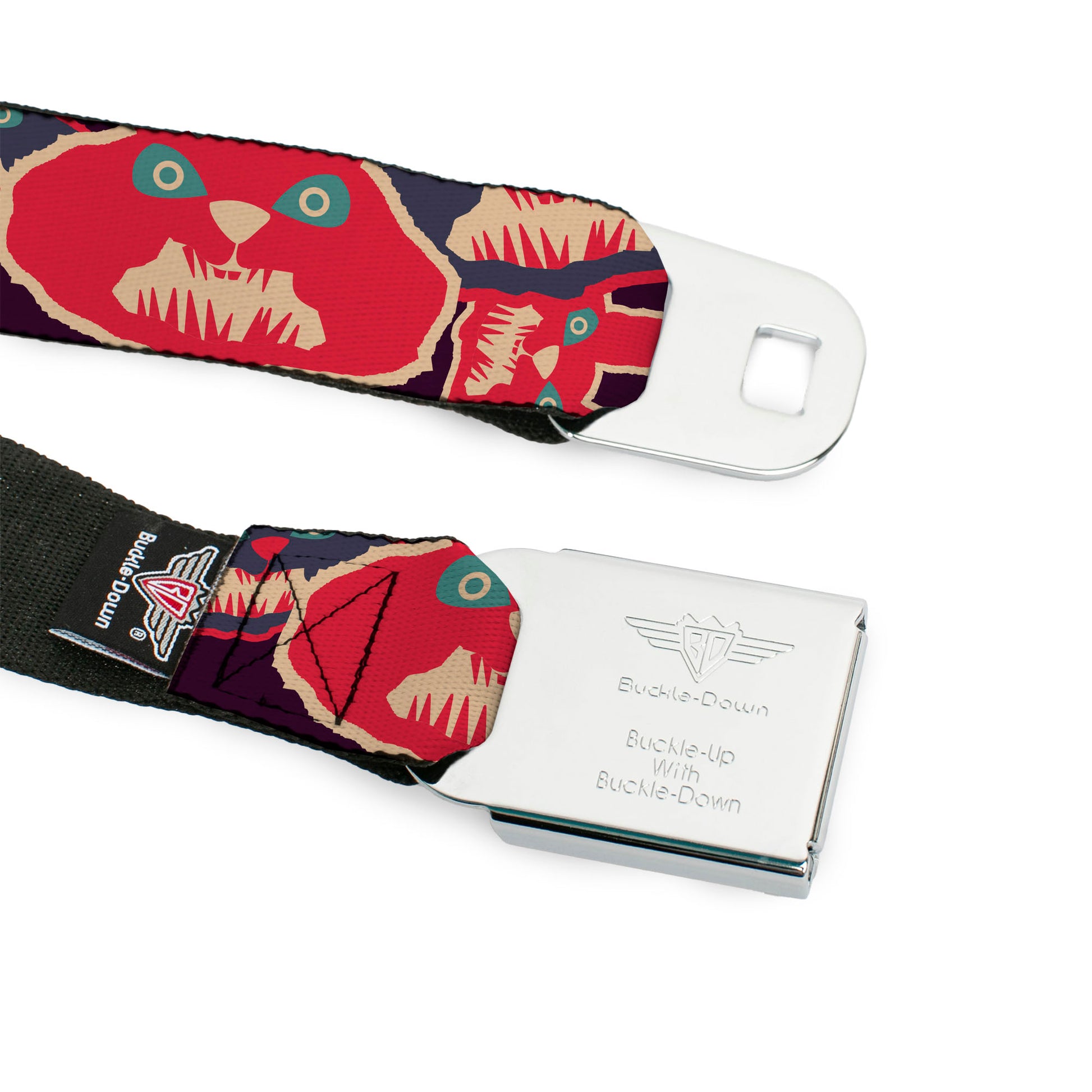 BD Wings Logo CLOSE-UP Full Color Black Silver Seatbelt Belt - Angry Bunnies CLOSE-UP Purple/Red/Blue Webbing Seatbelt Belts Buckle-Down