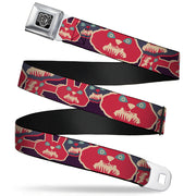 BD Wings Logo CLOSE-UP Full Color Black Silver Seatbelt Belt - Angry Bunnies CLOSE-UP Purple/Red/Blue Webbing Seatbelt Belts Buckle-Down