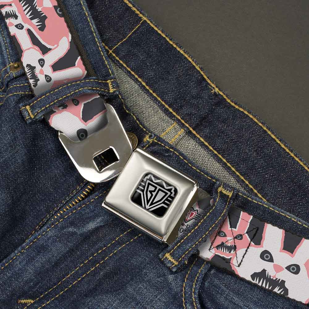 BD Wings Logo CLOSE-UP Full Color Black Silver Seatbelt Belt - Angry Bunnies Gray/Pinks Webbing Seatbelt Belts Buckle-Down
