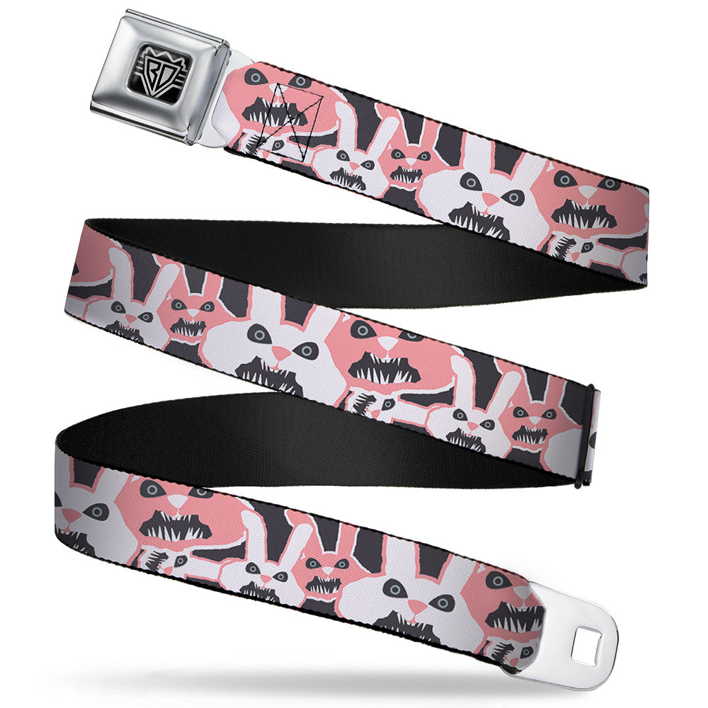 BD Wings Logo CLOSE-UP Full Color Black Silver Seatbelt Belt - Angry Bunnies Gray/Pinks Webbing Seatbelt Belts Buckle-Down