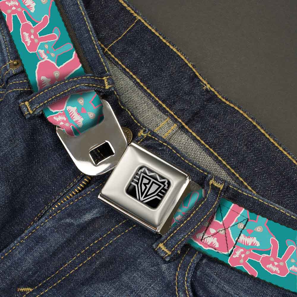 BD Wings Logo CLOSE-UP Full Color Black Silver Seatbelt Belt - Angry Bunnies Turquoise/Pinks Webbing Seatbelt Belts Buckle-Down