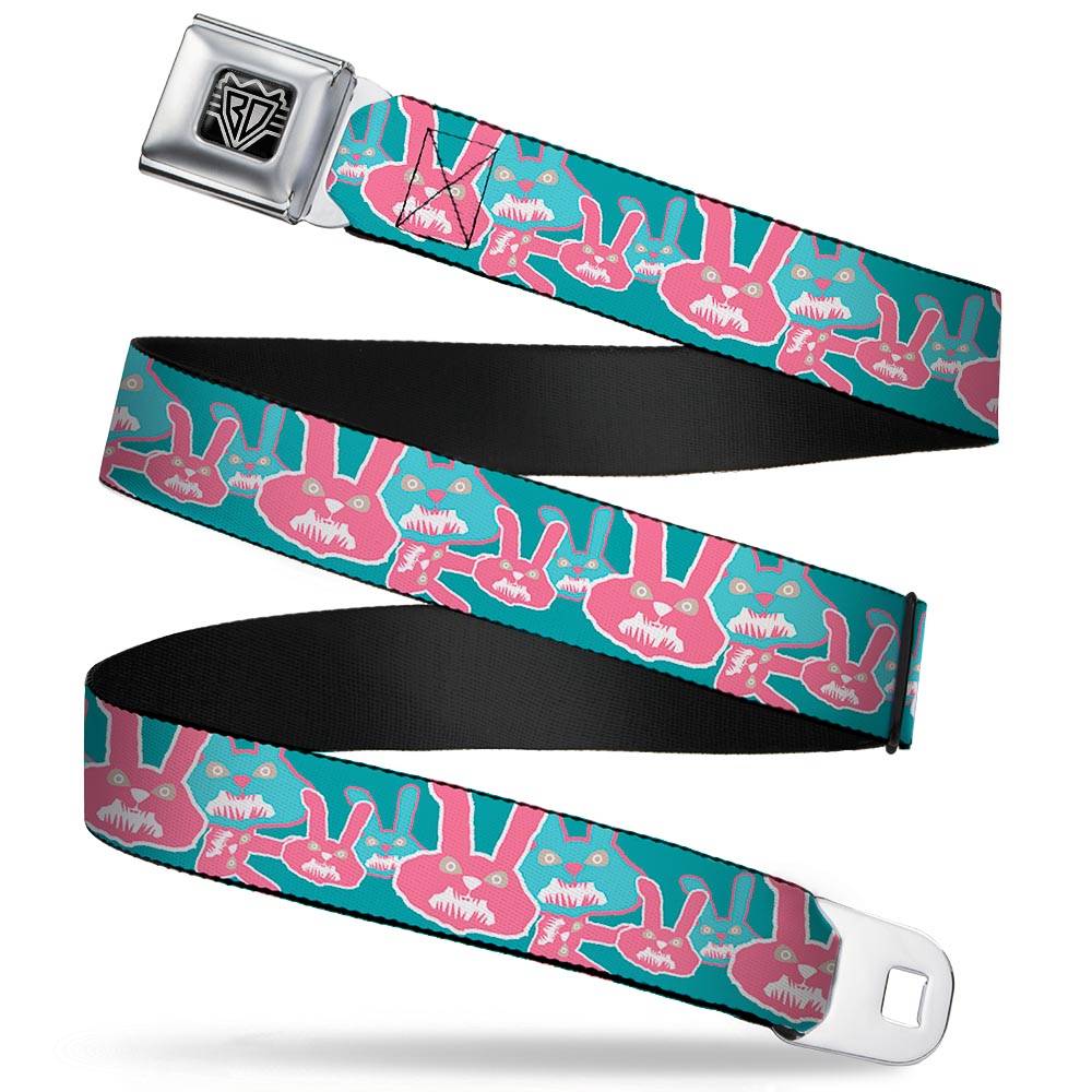 BD Wings Logo CLOSE-UP Full Color Black Silver Seatbelt Belt - Angry Bunnies Turquoise/Pinks Webbing Seatbelt Belts Buckle-Down