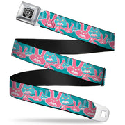 BD Wings Logo CLOSE-UP Full Color Black Silver Seatbelt Belt - Angry Bunnies Turquoise/Pinks Webbing Seatbelt Belts Buckle-Down
