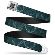 BD Wings Logo CLOSE-UP Full Color Black Silver Seatbelt Belt - Antlers Turquoise Webbing Seatbelt Belts Buckle-Down